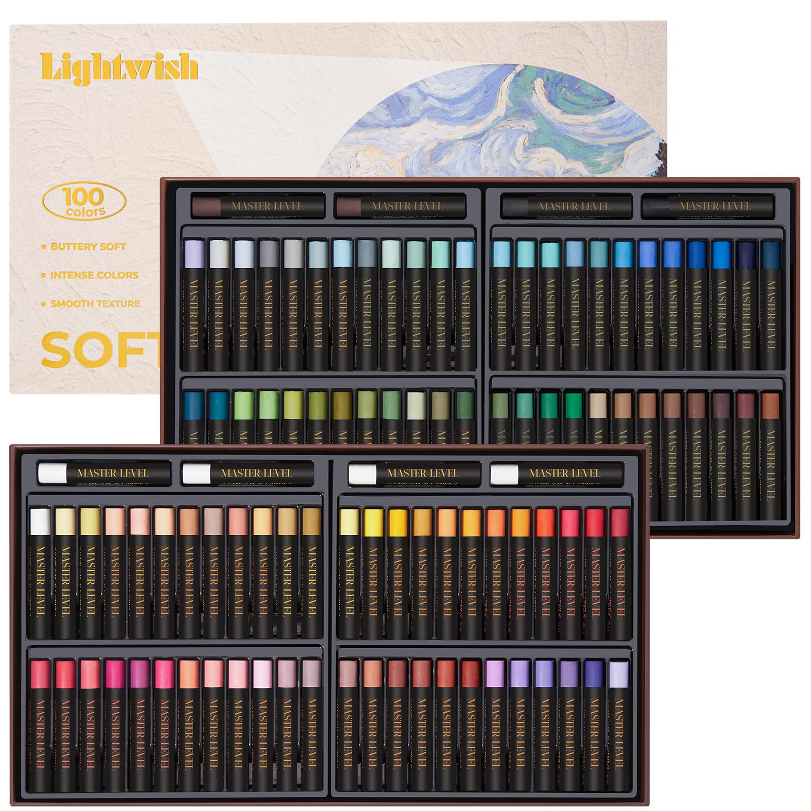 LIGHTWISH プロフェッショナル オイルパステル 100色+白4本 計104本 鮮烈発色 耐光性 ブレンド専門 クリーミーソフト 混色/重ね塗り最適 無毒認証 アーティスト用 スケッチ/風景画/
