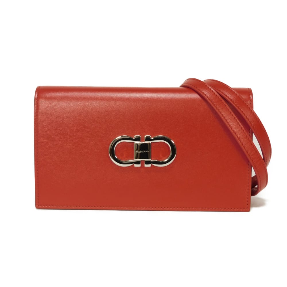 【中古】Salvatore Ferragamo ショルダーバッグ 現行 カーフ 2WAY 美品 ダブル ガンチーニ ミニ チェーン バッグ 新ロゴ 218357