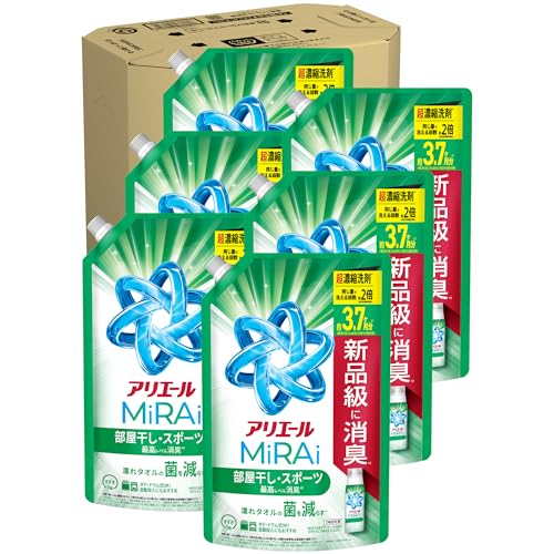 アリエール 洗濯洗剤 MiRAi 超濃縮コンパクト洗剤 部屋干し＆スポーツ 詰め替え 1170g×6袋 [大容量] [ケース品]