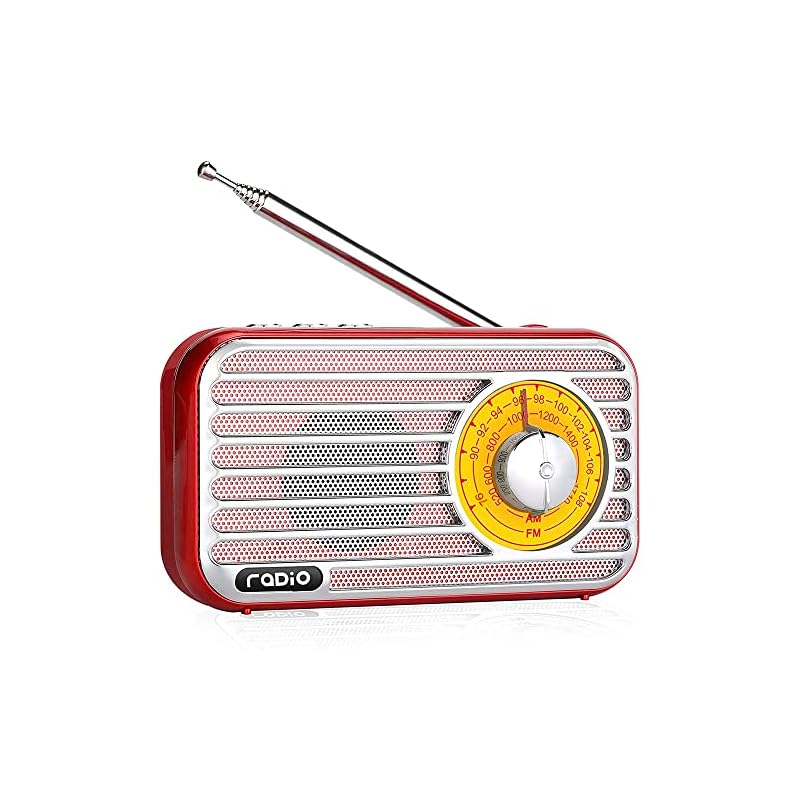 携帯ラジオ FM AM, ポータブル ラジオワイド ステレオスピーカー ステレオサウンドAUXジャックを備えたロングアンテナラジオ 高感度 大音量 USB充電 レトロラジオ アウトドアや災害時に対