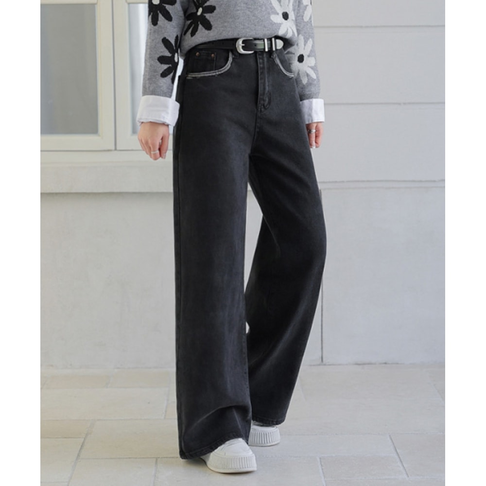 FRENCHCHIC (起毛バージョン追加) リヴェズポケットカラーセミワイドデニムパンツ