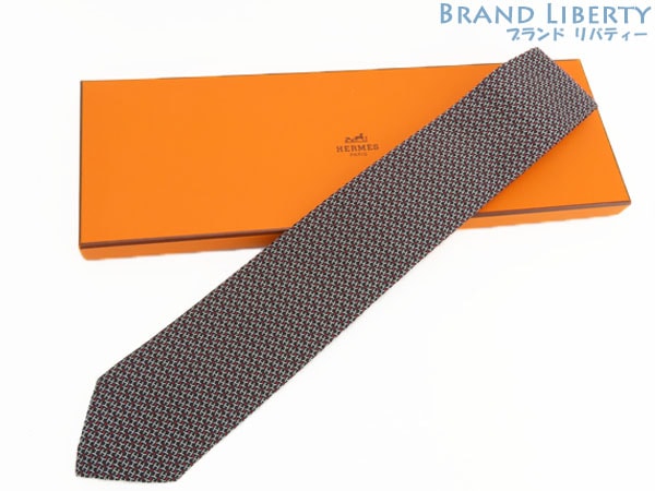 新古品エルメスHH柄ドット柄ネクタイブラックシルク100％659100T
