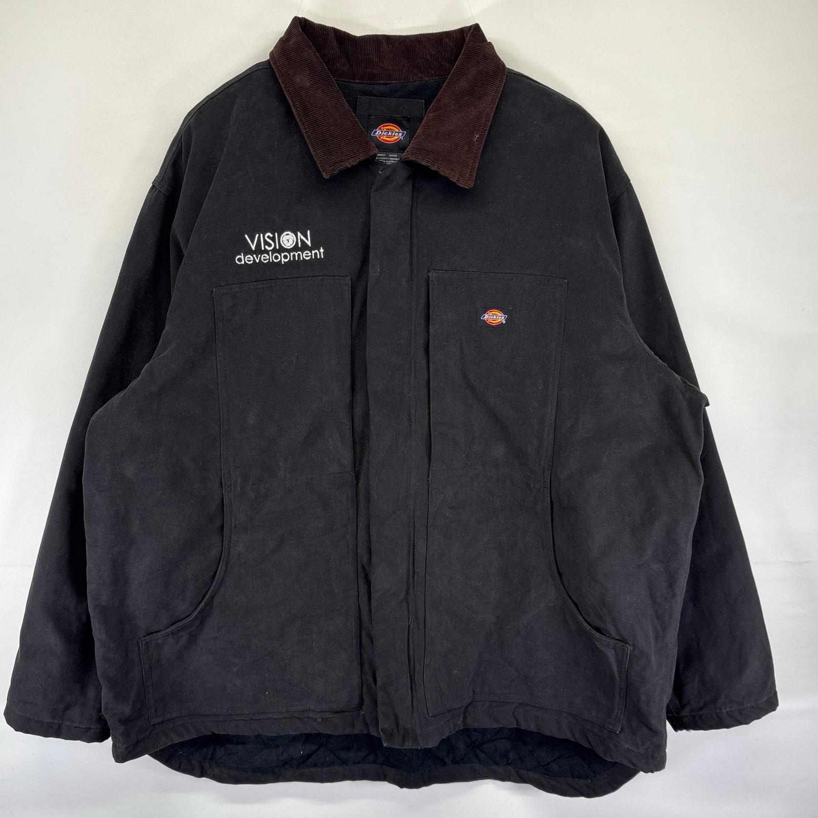 古着 ダック ジャケット 中綿 フルジップ ワンポイント ワーク 大きいサイズ 2XL ブラック系 メンズ