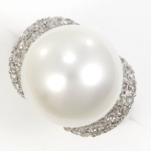 PT900 プラチナ リング 11.5号 南洋真珠 約14mm ダイヤ 0.65 中古