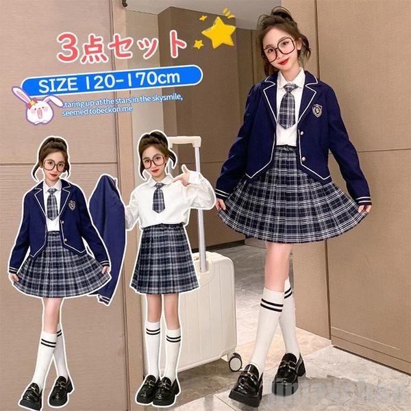 高評価!超人気 スーツ キッズ 女の子 子供スーツ ジュニアスーツ フォーマルスーツ 小学校スーツ 3点セット ジャケット スカート シャツ チェック柄スカート 子供用 女児 小学生 結婚式
