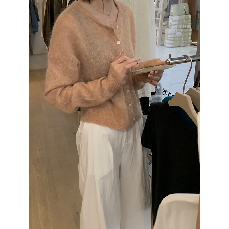 秋の薄手モヘアセーターカジュアルジェントルカーディガンレディース A4310