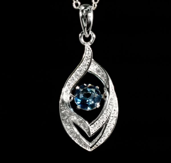 天然 ロンドン ブルー トパーズ クロスフォー ダンシングストーン ダイヤモンド ネッ