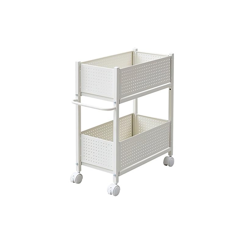 【即納】山善 押入れ(クローゼット)収納 ラック 幅26奥行51(57)高さ64.5cm 取っ手 ストッパー付きキャスター 上段下段かご 横板が取り外せる 組立品 ホワイト/ホワイト OPR-57