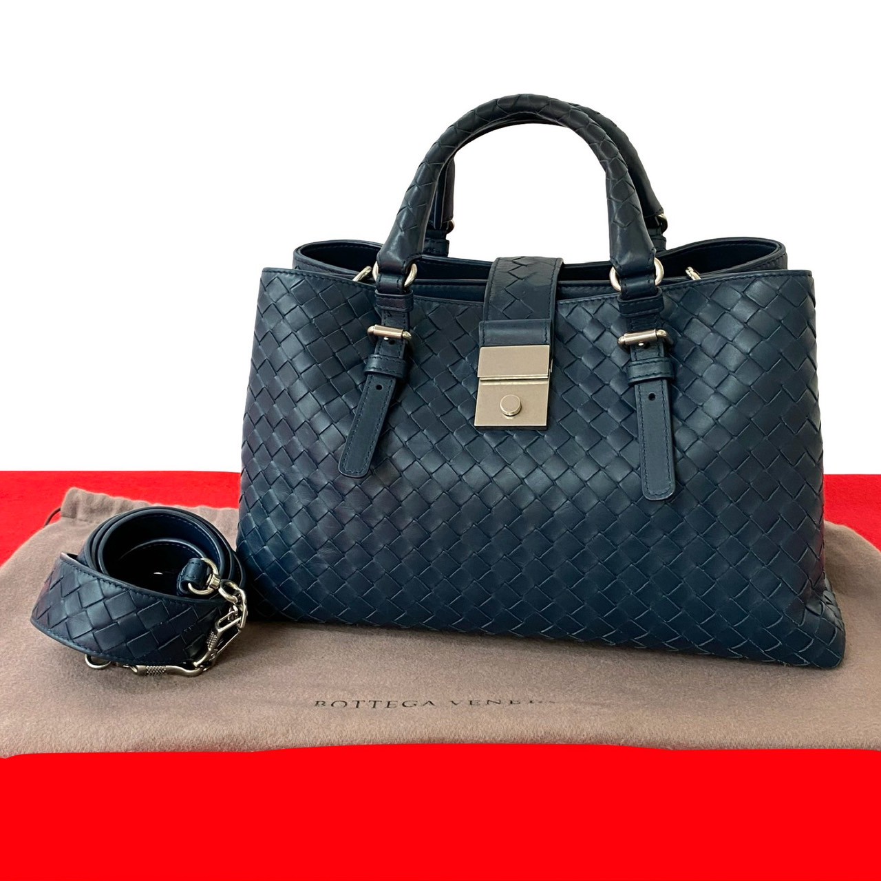 イントレチャートショルダーバッグ レザー ネイビー 919-1