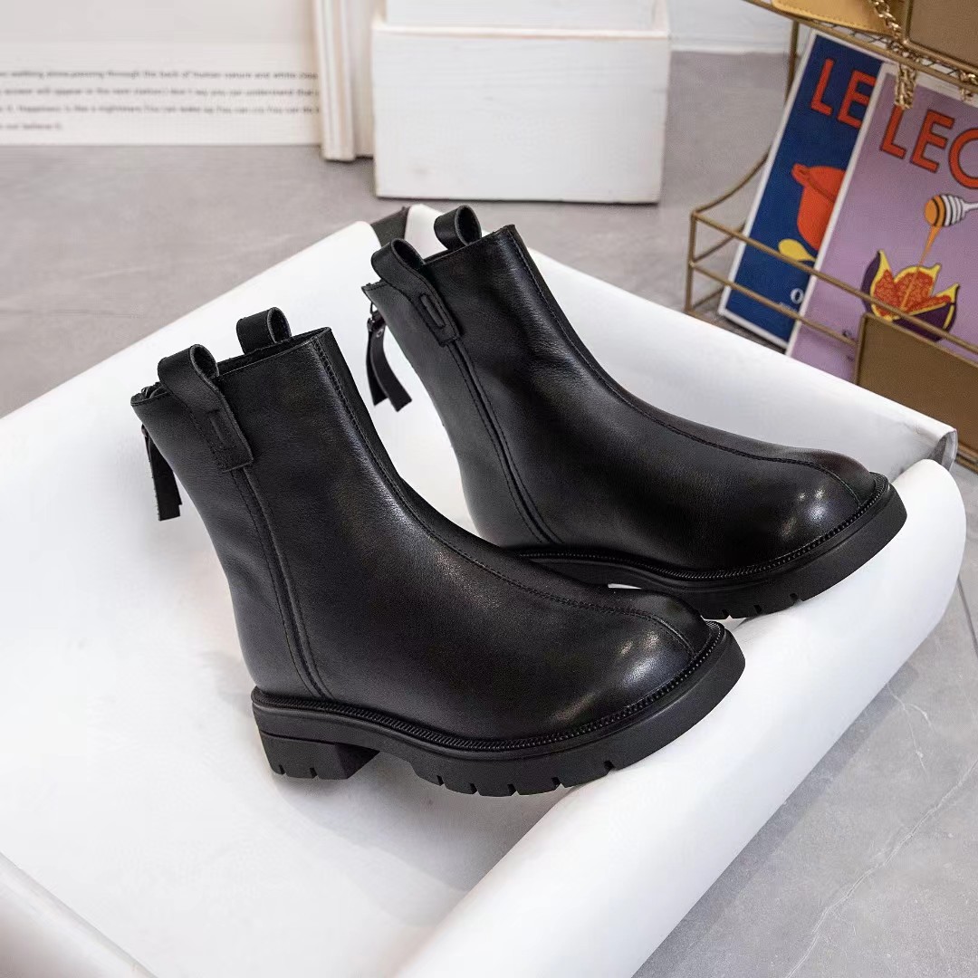 牛革 レディース 2025 本革プラスベルベット あったかショートブーツ 厚底チェルシーレザーブーツ