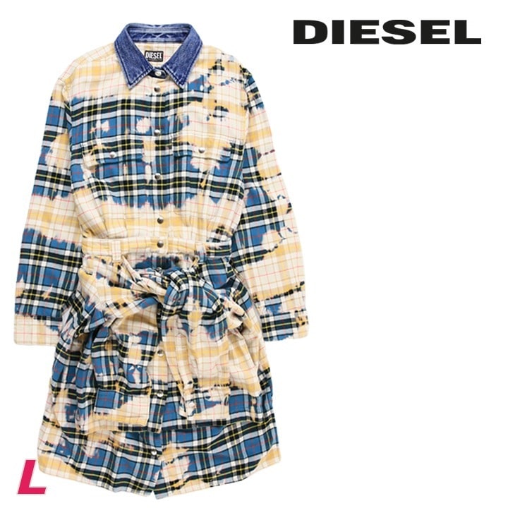 フランネルシャツワンピース レディース D-JANICE チェック柄 ブリーチ加工 die-l-t-f4-6fv
