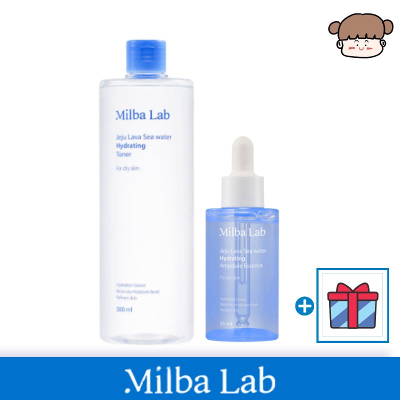 【潤い・しっとり2点セット】ラバ・シーウォーター水分密着トナー 500ml＋アンプルエッセンス 55ml‐化粧水 水分 保湿 低刺激 敏感肌 ミルバラボ 肌荒れ スキンケア