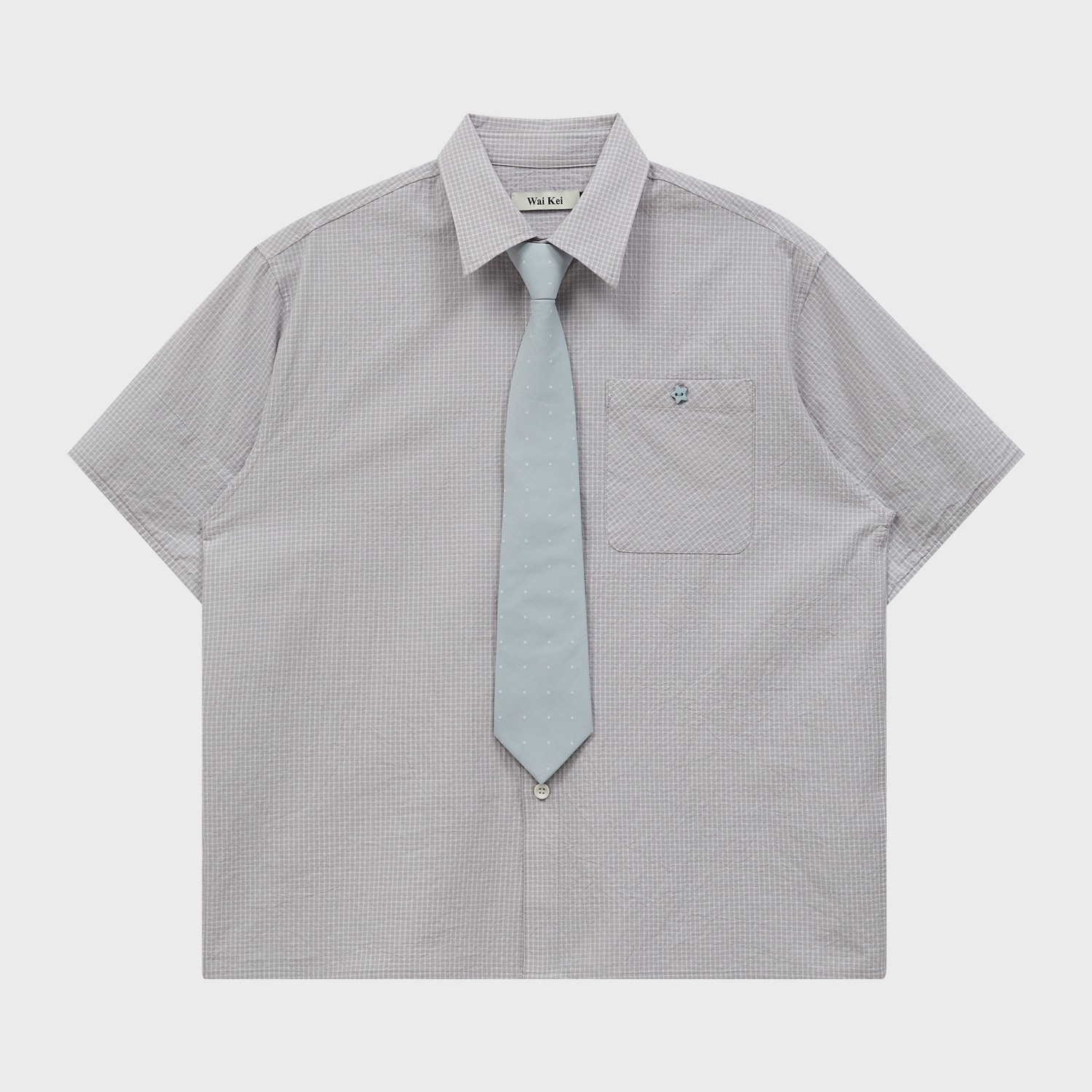 Tie SET Check Half Shirt GREY