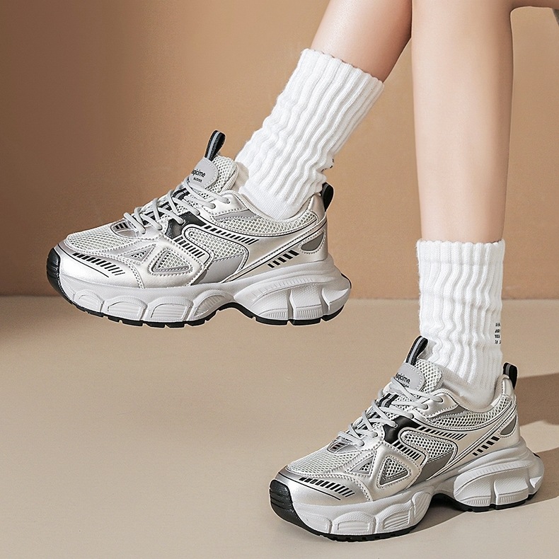 靴 シューズ スニーカー レディース ダッドスニーカー 厚底 メッシュ トラックソール レースアップ 通勤 通学 カジュアル きれいめ