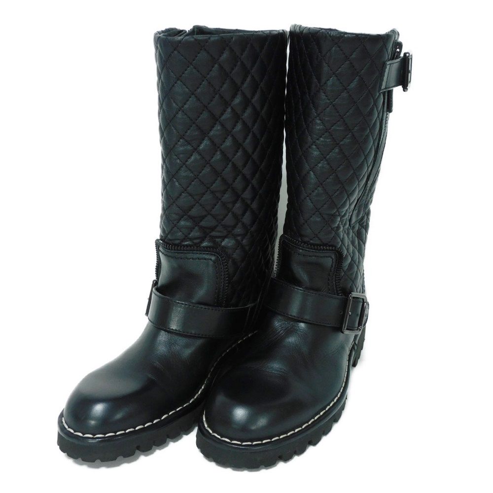 【中古】 ブーツ 34 ベルト キルティング サイドジップ エンジニア 21cm マトラッセ ココマーク エンジニア CCマーク G28566