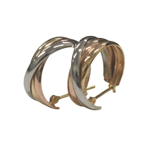 10金/プラチナ　スリ－カラ－　クロッシング　ピアス ゴールドピアス　直径　16mm 　幅　　6mm