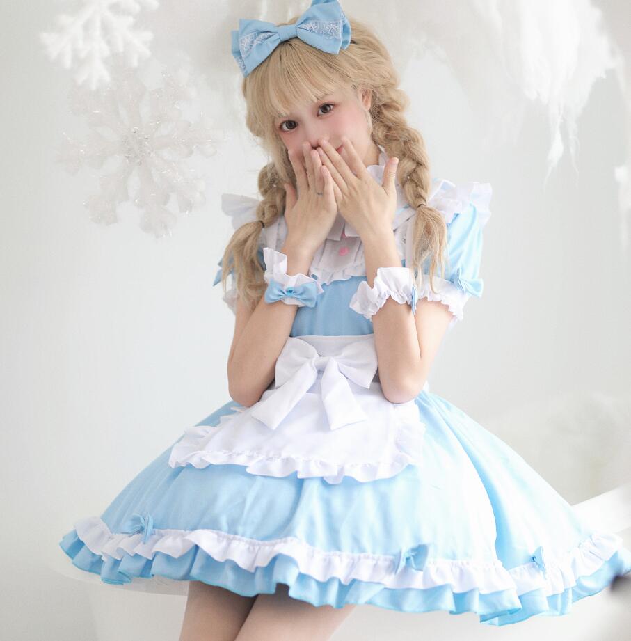 「新品販売」A155「即納」可愛いメイド服 大人用コスチューム メイドコスプレ 長袖メイド服 フリル ロリータワンピース 半袖長袖ワンピース レディースロリータ服 ゴシック ゆったり 大人コスチューム