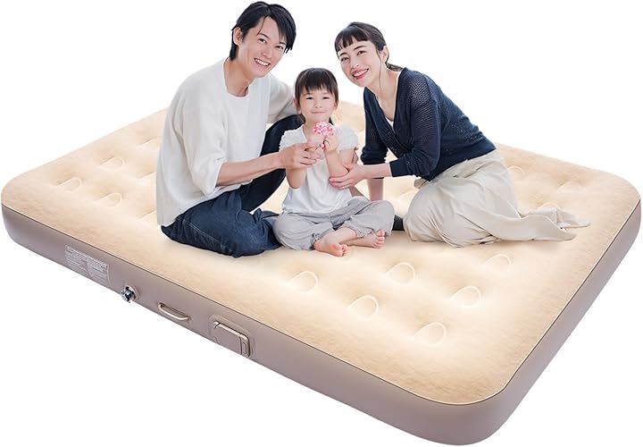 お花見に最適BOOMAX エアーベッド 電動エアーマット 自動膨張 電動エアーポンプ内蔵 枕付き 耐荷重200kg エアーマットレス 空気ベッド 快適性(ベージュ, ダブル)