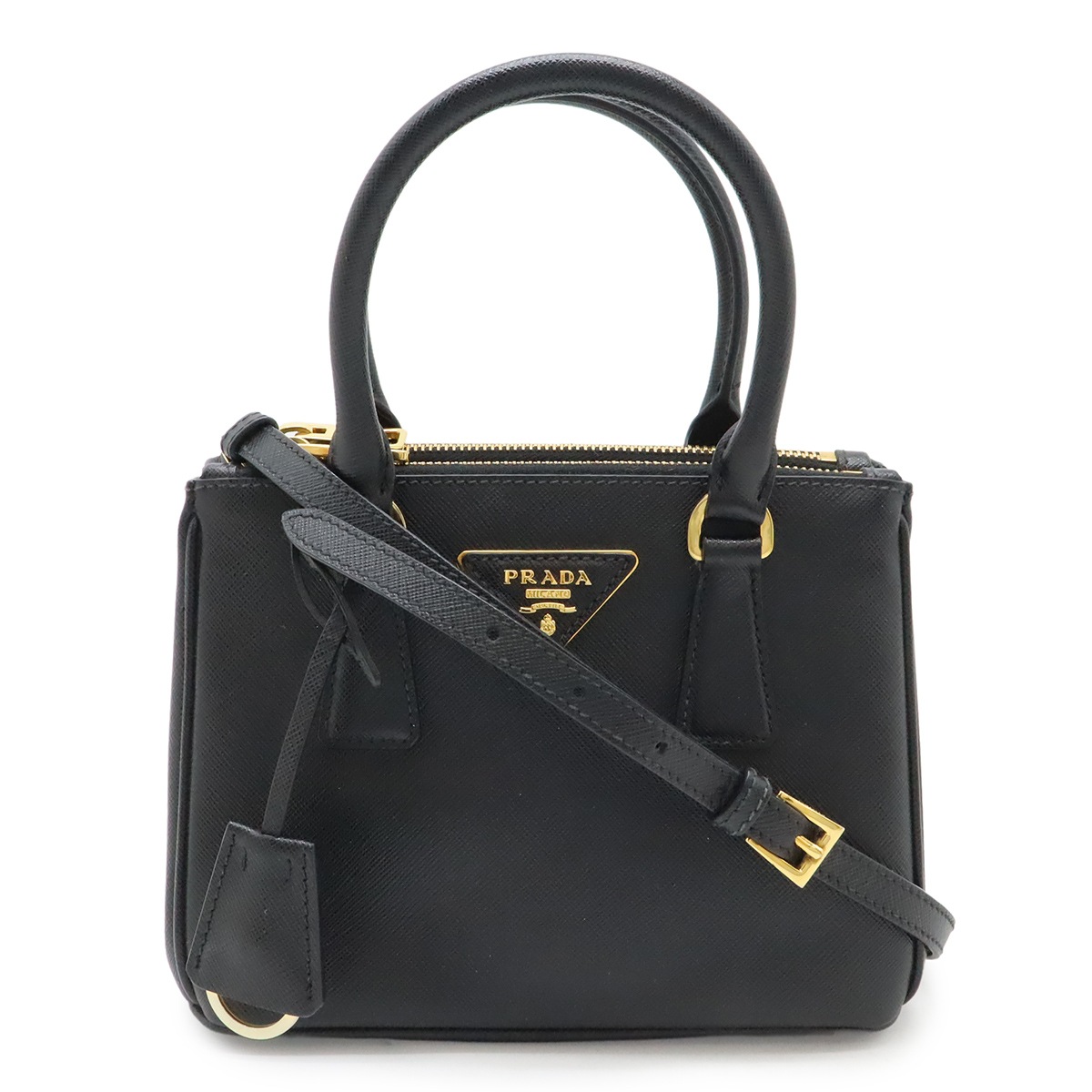 ガレリア サフィアーノ ハンドバッグ 2WAY ショルダーバッグ レザー NERO 黒 ブラック ゴールド金具 1BA906 海外ブティック購入