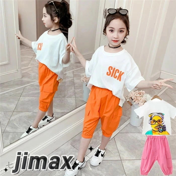 子供服 セットアップ キッズ 女の子 半袖 2点セット 上下セット Tシャツ 薄手 ハーフパンツ おしゃれ カジュアル 涼しい 可愛い ジャージ 新品 ホワイトデー