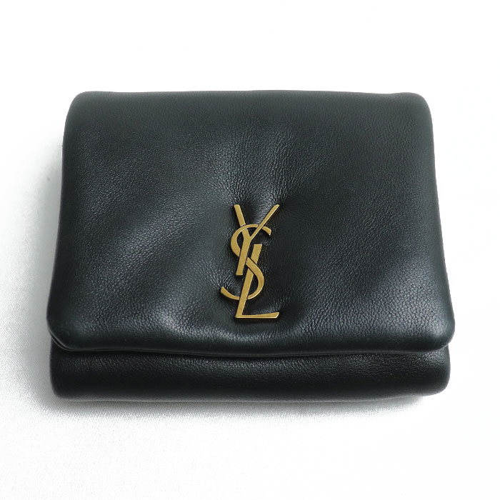 SAINT LAURENT サンローラン カリプソ コンパクトウォレット 三つ折り財布 ブラック 764000AACX71000 レディース 中古