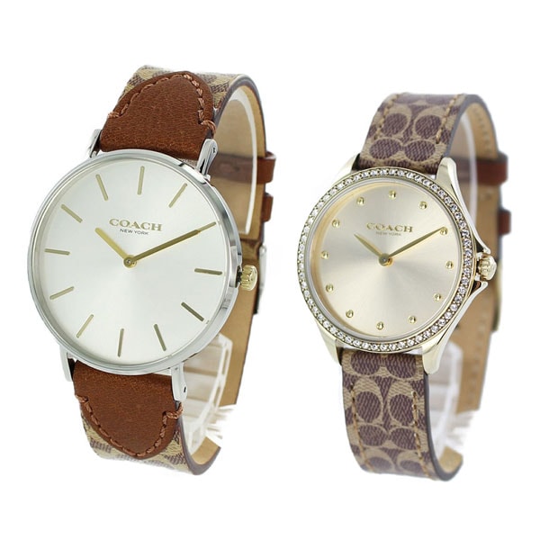 コーチ 夫婦 カップル シンプル ペア ウォッチ 腕時計 手表 メンズ レディース ブラウン レザー 誕生日プレゼント ポイント消化