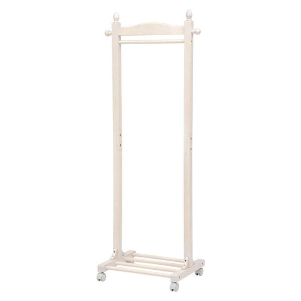 ハンガーラック 幅60×奥行40×高さ154cm ホワイトウォッシュ 木製 棚板 キャスター付き コートハンガー 組立式 ベッドルーム