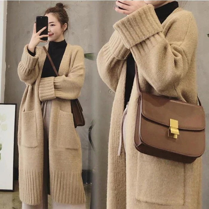 カーディガンレディースロング丈無地アウターニットソーオフィスカジュアルコート着痩せ