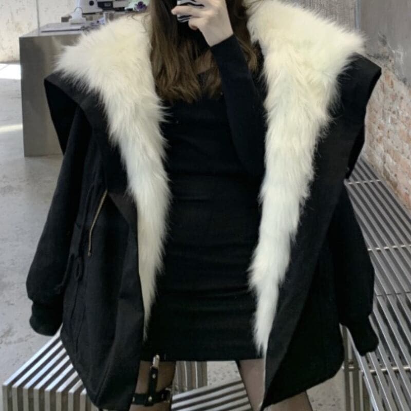 アウター コート フード付き 長袖 ファー 大人可愛い 上品 お洒落 フリーサイズ 91