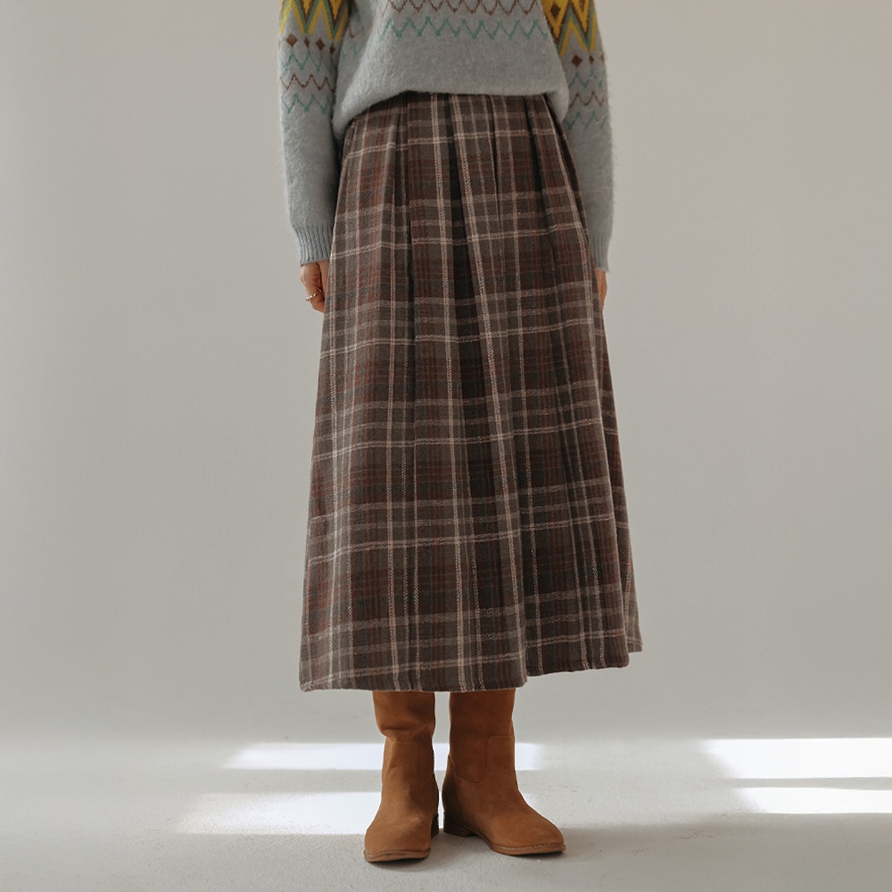 トリドンピッチ起毛チェックバンディングロングスカート