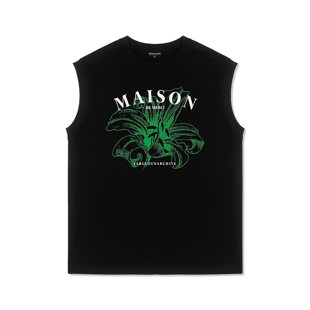 ファビュラスアーカイブユニセックスオーバーフィットシングルメゾンプリントノースリーブトップブラック (FCB2TS300M)