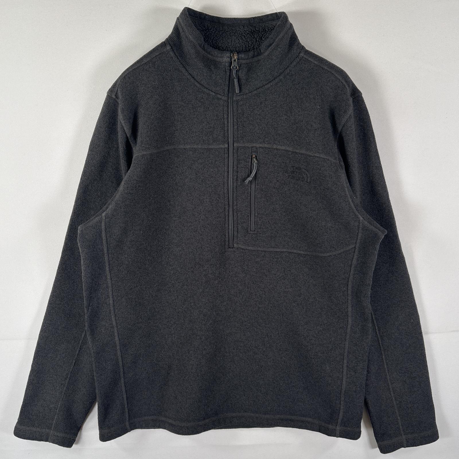 古着 フリースニット ハーフジップ プルオーバー ボアライナー L ダークグレー メンズ