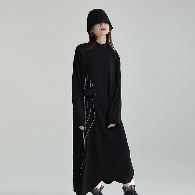 2024人気新作黒ハイネック長袖ワンピースロングレディース冬服韓国ファッションインナー人気ブランド着痩せ効果ニットワンピース冬綿100 母の日30%制限