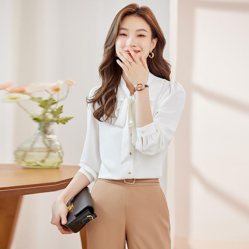 ブラウス ホットピンク シフォン シャツ レディース 春秋 トップス シンプル オフィス カジュアル 快適 おしゃれ スリムフィット