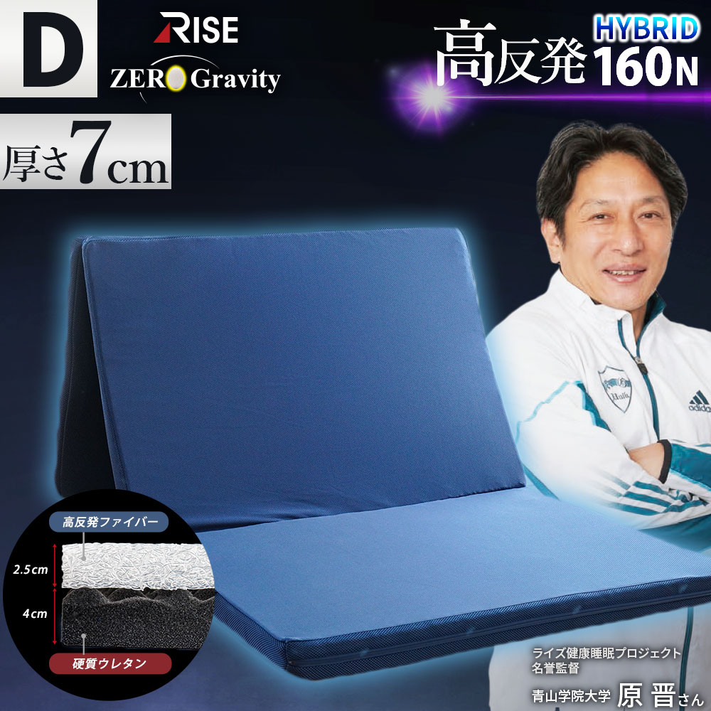 高反発 マットレス ダブル 三つ折り 2層 ハイブリッド RISE Zero Gravity SLEEP MAGIC 7.0 ウレタン 硬め 点で支える 140X195X7cm MD
