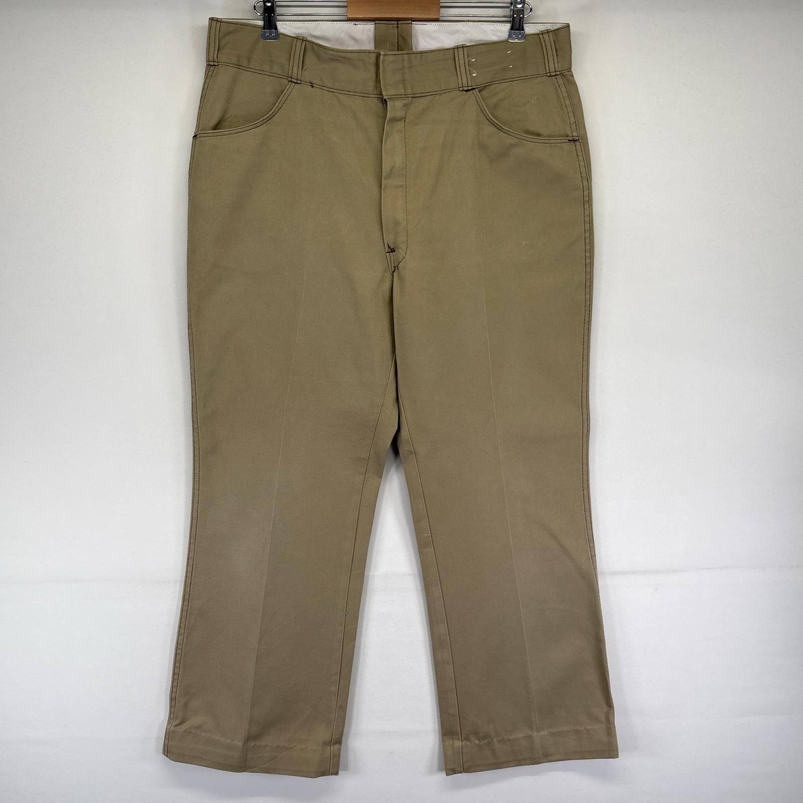 古着 70s/70年代 ヴィンテージ パンツ チビタグ チノパン 大きいサイズ ジップフライ W38L31 ベージュ系 メンズ