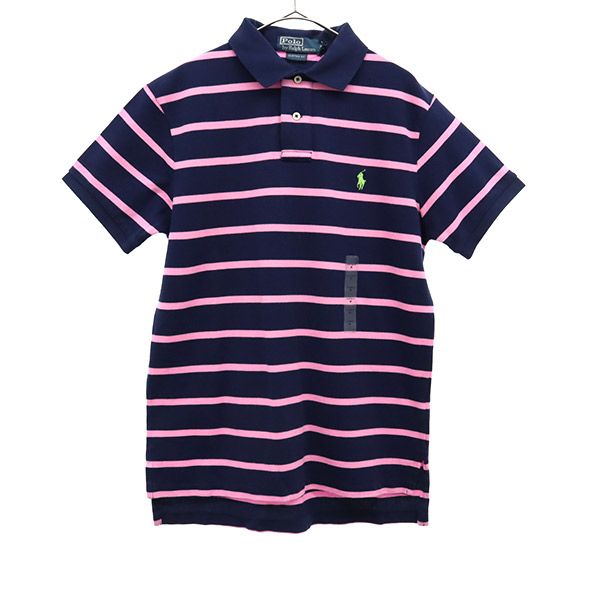 未使用 ポロバイラルフローレン ボーダー 半袖 ポロシャツ M ネイビー×ピンク Polo by Ralph Lauren 鹿の子 メンズ
