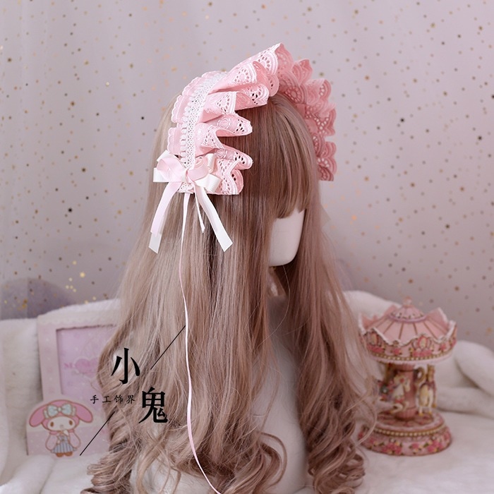 【1点ご購入 で10点プレゼントいたします】Lolitabntヘアバンドワイルドエンジェル柄ピンクレースボネットKCヘアバンドヘアアクセサリー