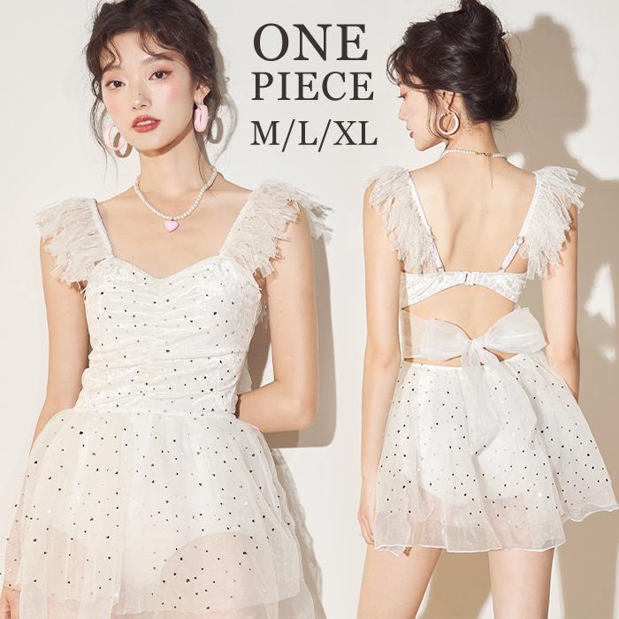 おしゃれ 体型カバー ショーツ一体型ワンピース ドレス水着 ワンピース スパンコール 水着 洋服みたいな水着 30代 20代 ハート柄 レディース