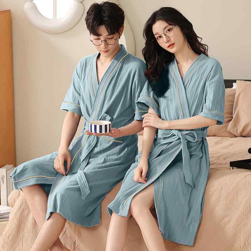 バスローブ ナイトウェア 吸水性 薄手 ネグリジェ ルームウェア ナイト ガウン パジャマ ロング マント 家庭 衣料品 メンズ レディース兼 ユニセックス 春夏