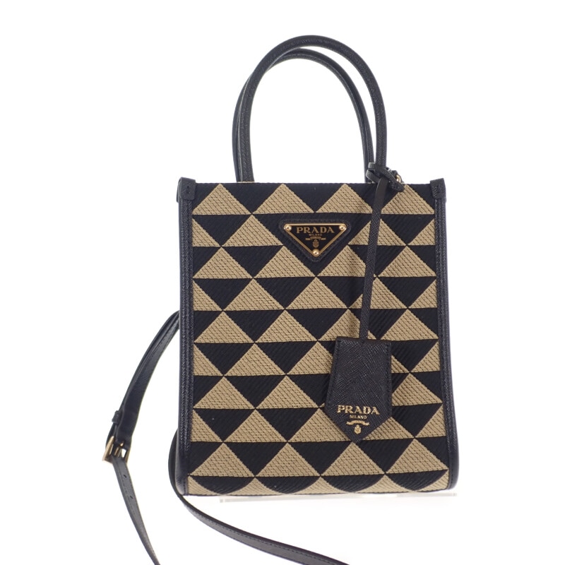 シンボル エンブロダイリー ミニバッグ 1BA3552FKLF0Y30 2WAYバッグ サフィアーノ ブラック ベージュ【Aランク】