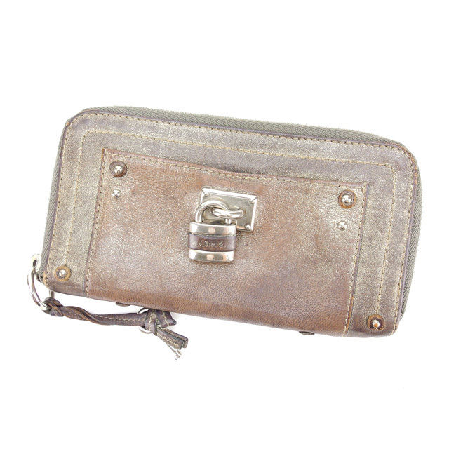 長財布 ラウンドファスナー パディントン カデナ＆キー付き ブロンズ シルバー系 中古