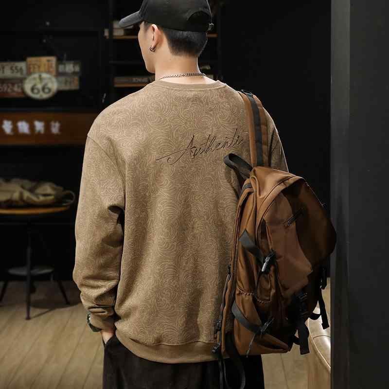 秋冬 コーデ メンズ 服 シンプル ファッション オシャレ 大人 かっこいい 大きいサイズ ストリート 紳士服 アメリカン レトロ 厚手 スエード ラウンドネック スウェットシャツ オール オーバー