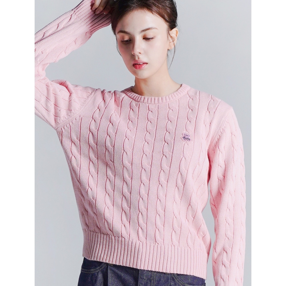 FABULOUS ARCHIVE ウーマンズクルーネックケーブルニットライトピンク（FCD1KT206W）