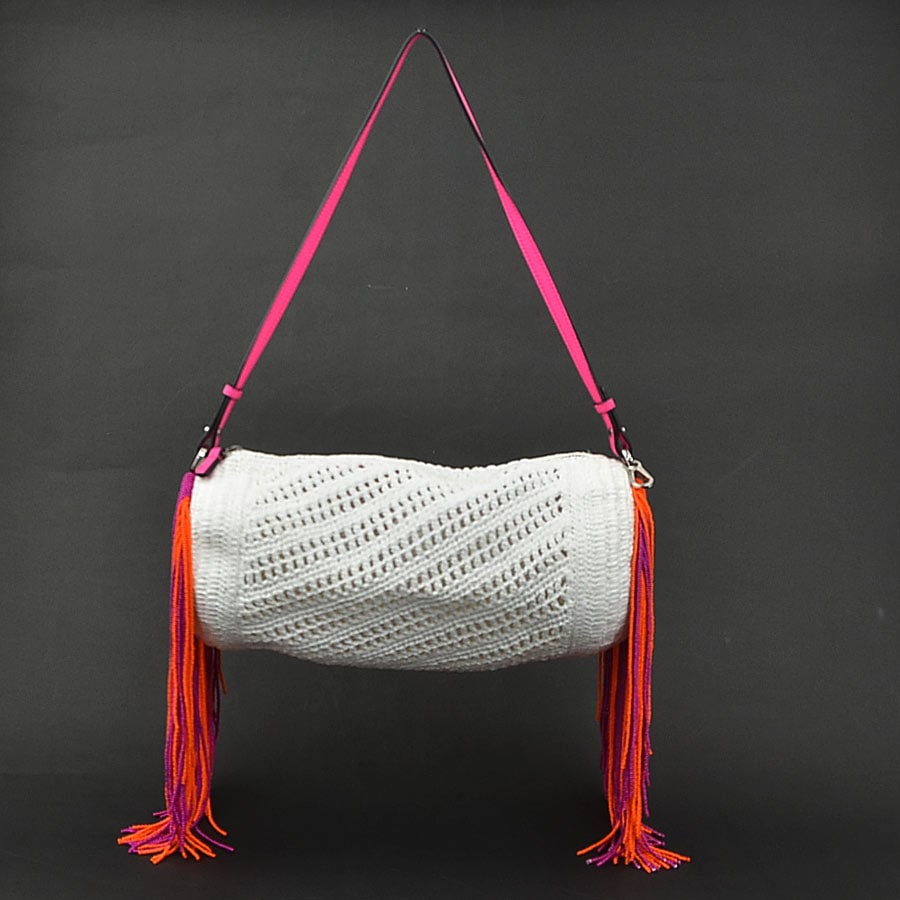 ロエベ LOEWE ショルダーバッグ ビーズフリンジ ラフィア/レザー ホワイト/ピンク/パープル/オレンジ レディース e60658j