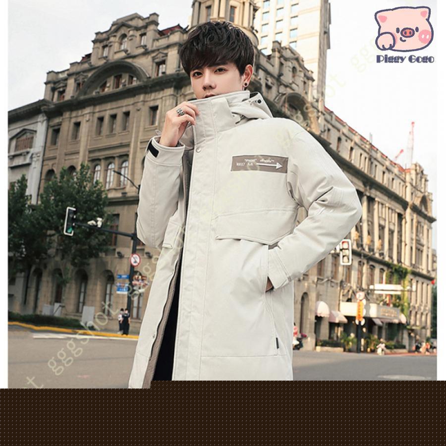 冬の特恵ダウンコート ハーフ丈 メンズ ダウンジャケット 長袖 厚手 細身 防寒 あったか フード付き 保温 男性用 アウター おしゃれ 無地 中綿ダウンジャケット コート