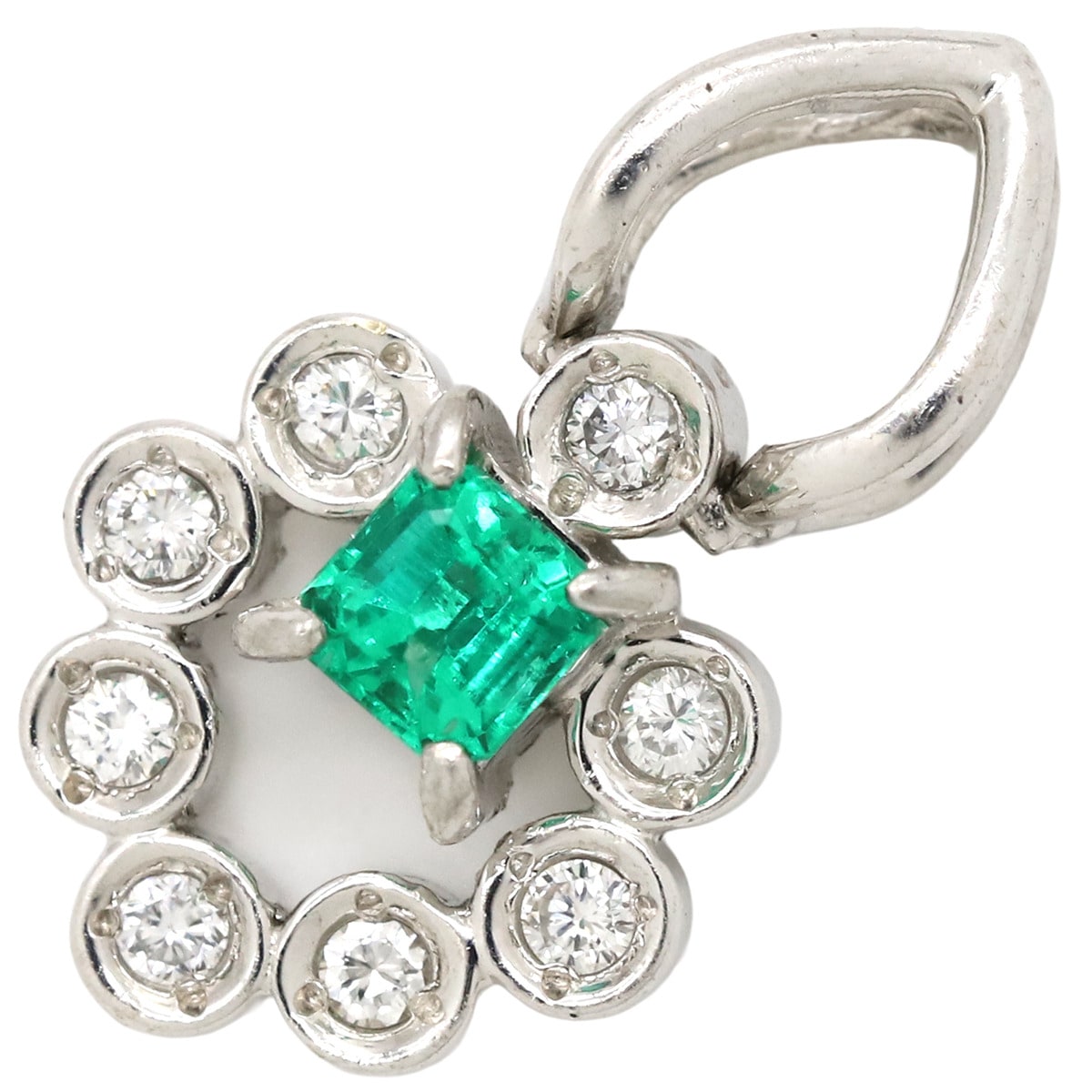 ペンダントトップ エメラルド ダイヤ Pt900 エメラルド ダイヤモンド プラチナシルバー【中古】