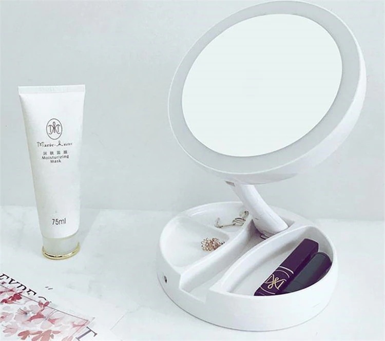 今買い足すならこれ！韓国ファッション 寮 デスクトップ 化粧鏡 ライト付き プリンセス ドレッシング 補助光 ユニークなデザイン 10倍の倍率 収納 スマート補助光 折りたたみ鏡