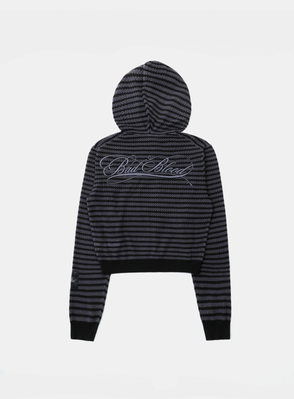 【BADBLOOD】 STRIPED CROCHET KNIT HOODIE : CHARCOAL / BLACK