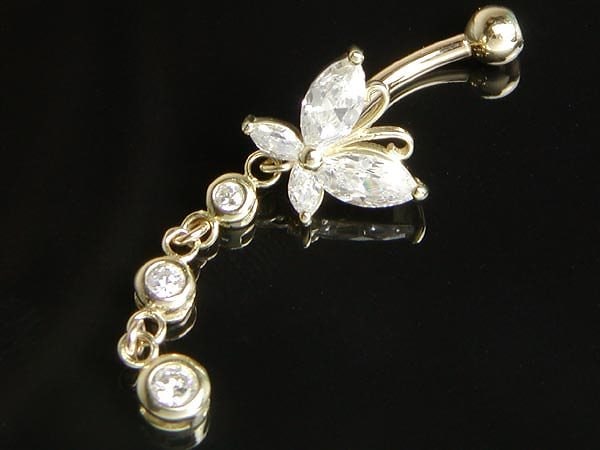 14G 14K バタフライ バナナバーベル ボディピアス へそピアス 耳ピアス 14金 ヘソピアス